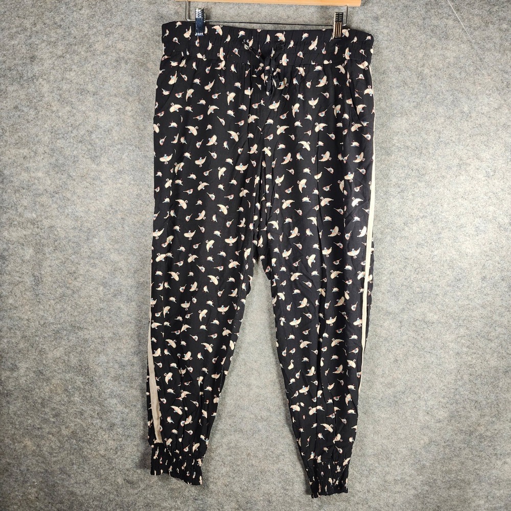 American Rag Cie Women XL Black Bird Print Jogger Pants Elastic Waist Flaw